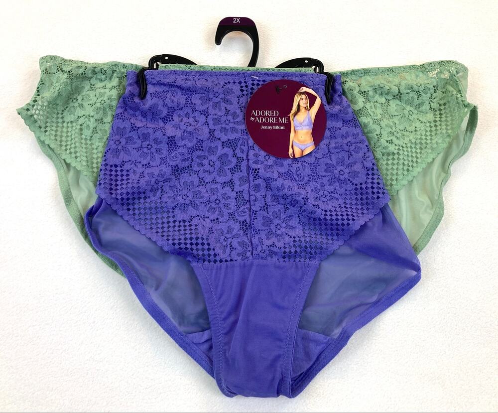 Panties Adored by Adore Me Jenny Bikini Purple Green 2XL NWT